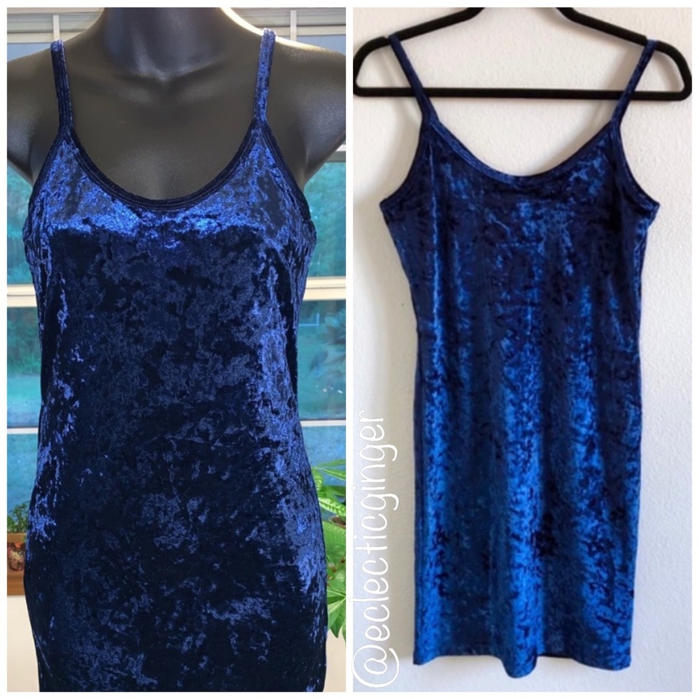 Cobalt blue velvet spaghetti strap mini dress Small S Medium M